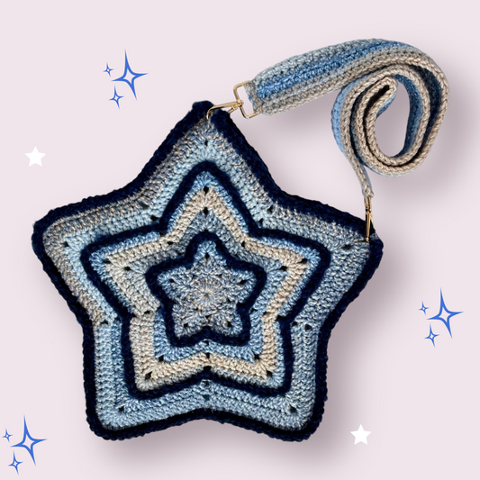 Navy and Light Blue with Cream Star bag
